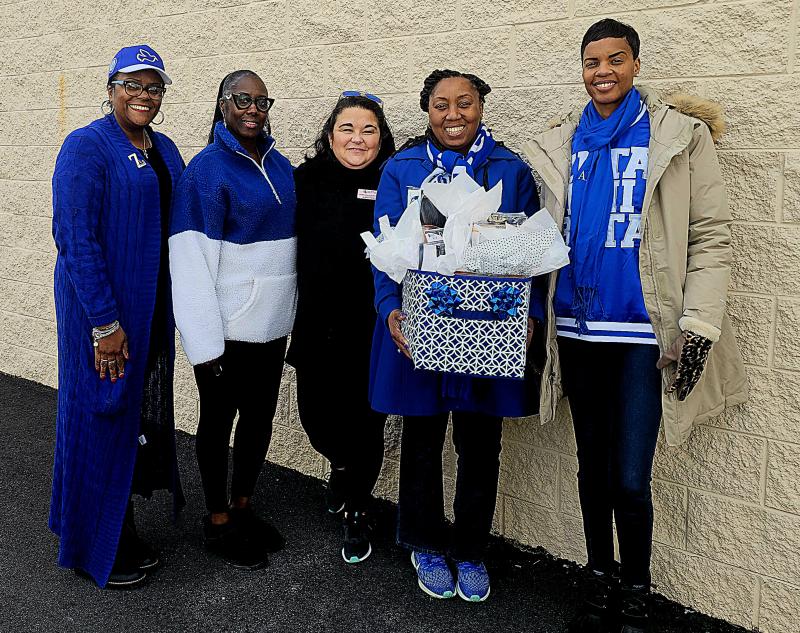 Zeta Phi Beta Sorority Inc. Delta Alpha Beta Zeta chapter members gathered to present the collected donations. Shown are (l-r) Natasha Simms; La'Vonne Singletary; Meridith Rothstein, Delaware Breast Cancer Coalition; Erlinda Colon, chapter president; and April Albury-Harmon. SUBMITTED PHOTO
